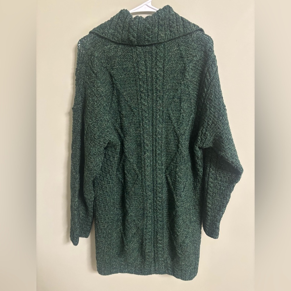 Carraig Donn Cable Knit Wool Cardigan Sweater Green Single Button Large Ireland - Picture 3 of 7